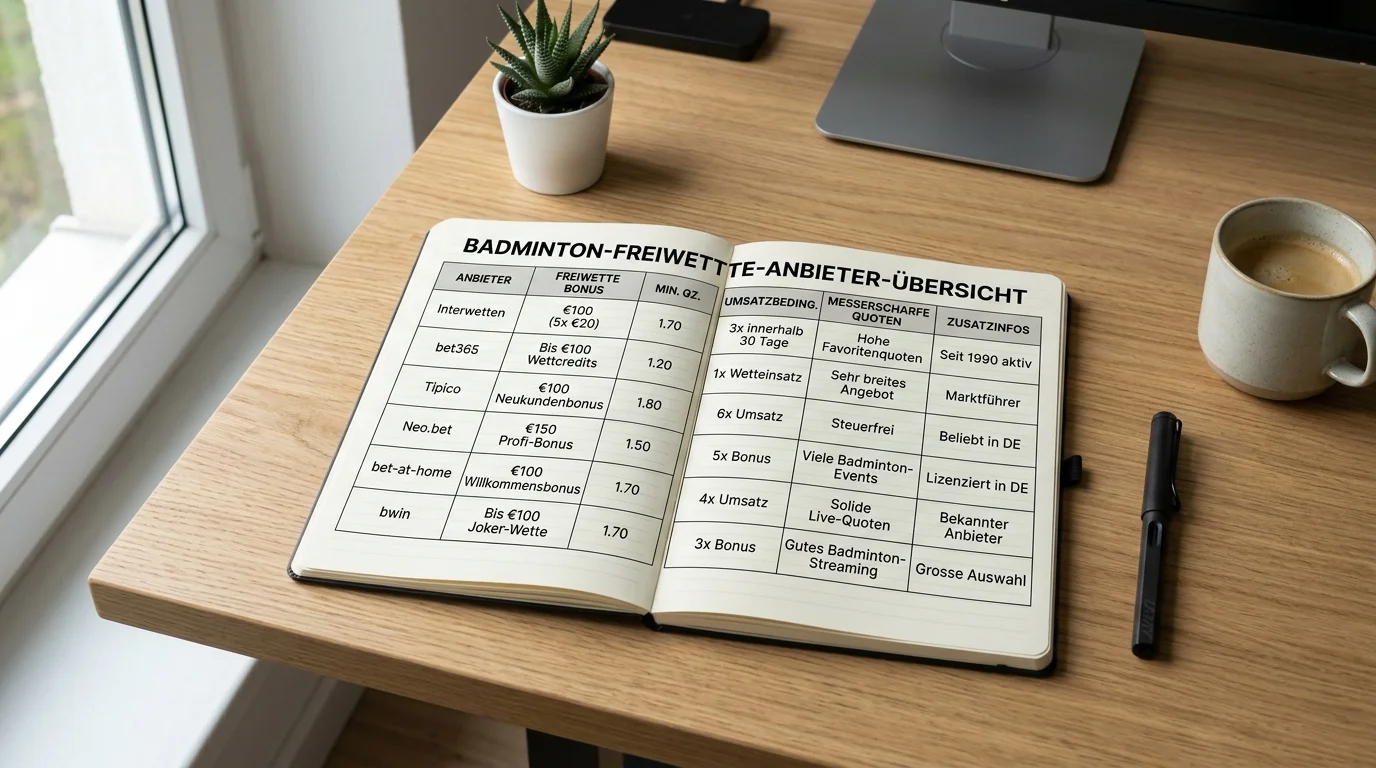 Übersicht der GGL-lizenzierten Anbieter mit Freiwette-Angeboten für Badminton Sportwetten 2026