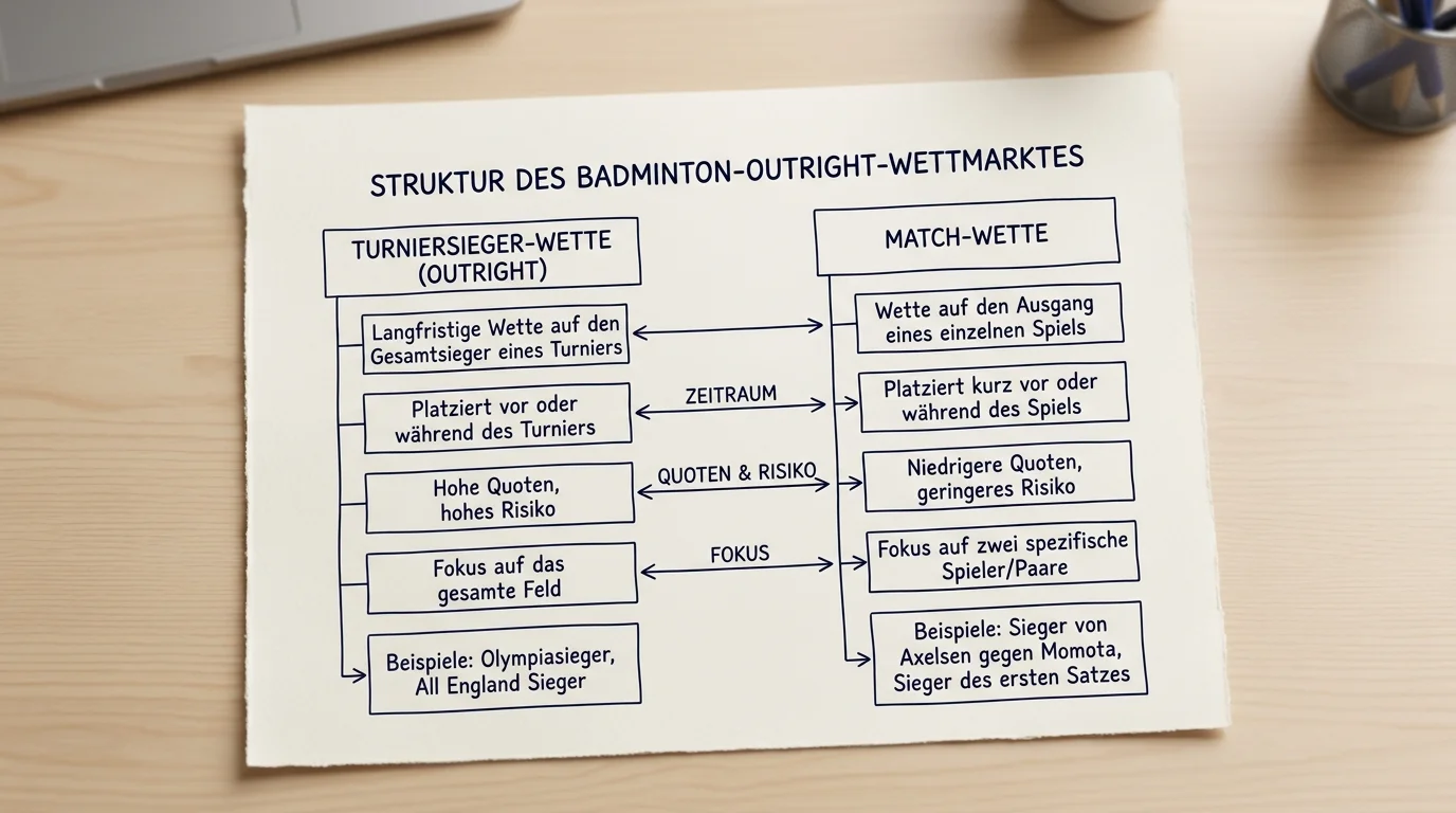 Erklärung des Outright-Wettmarkts bei Badminton, Turniersieger vs. Match-Wette Vergleich