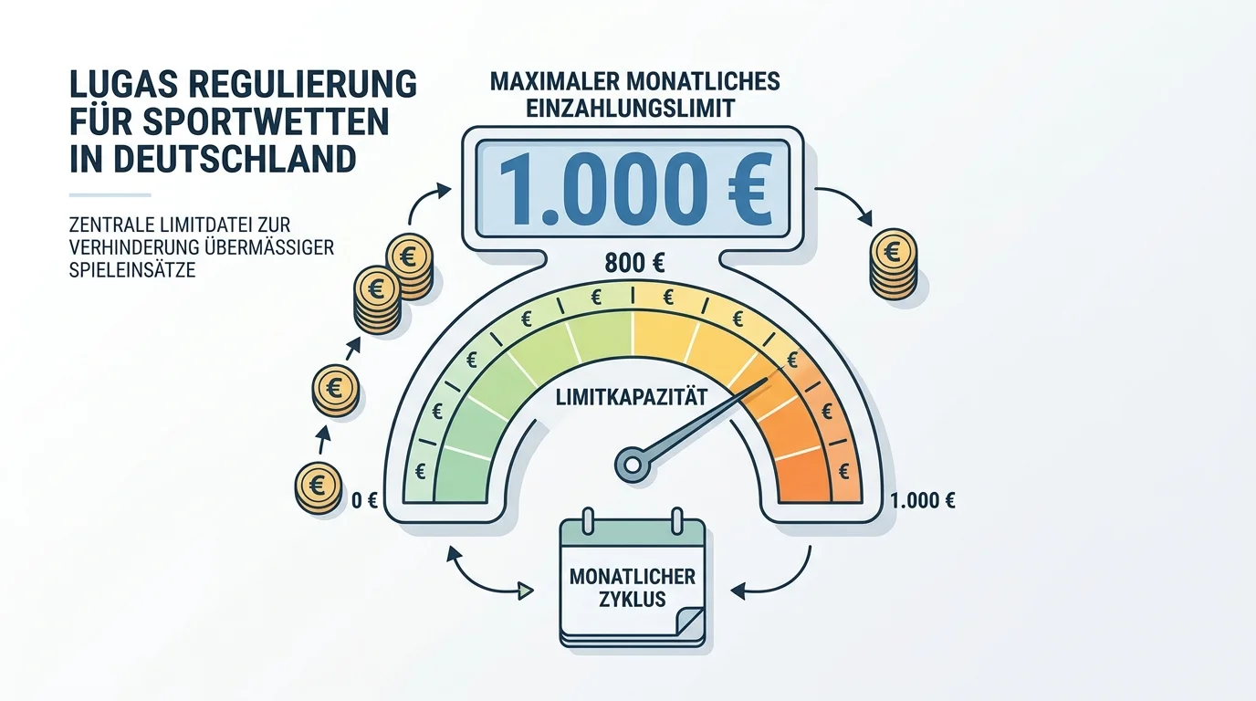 LUGAS Einzahlungslimit 1000 Euro monatlich erklärt, wie das Länderübergreifende Glücksspielaufsichtssystem Sportwetten reguliert