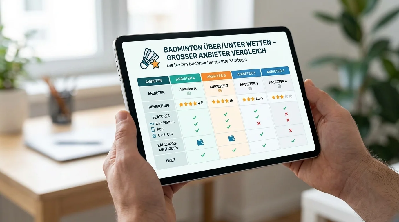 Vergleich GGL-lizenzierter Anbieter mit Über/Unter Badminton-Wettmärkten, Markttiefe und Auszahlungsquoten