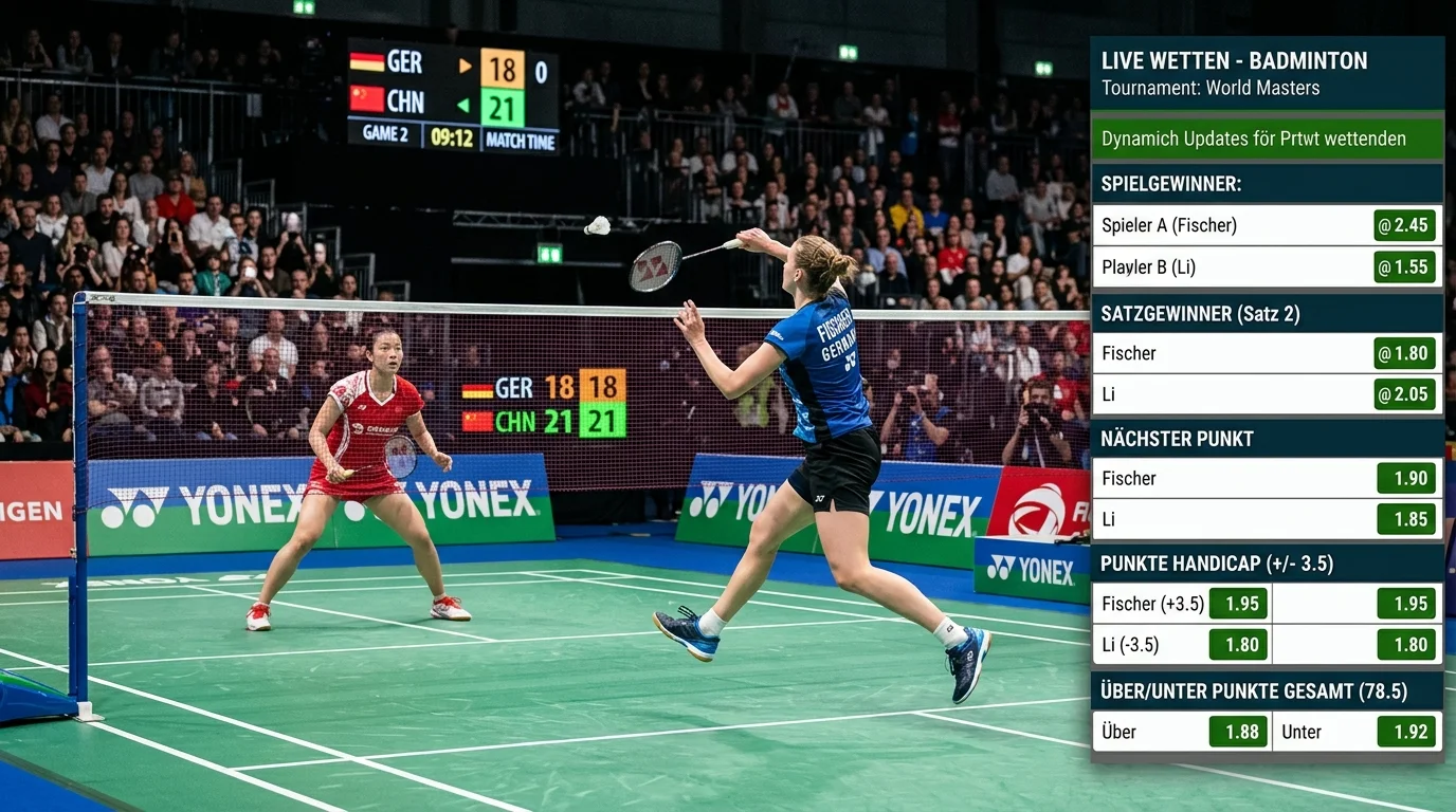 Live-Wetten auf Badminton bei GGL-Anbietern 2026, verfügbare Märkte und Streaming-Angebote im Überblick