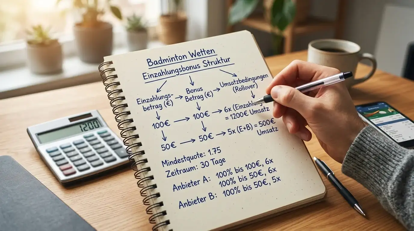 Struktur des 100-Prozent-Einzahlungsbonus bei deutschen Sportwettenanbietern für Badminton-Wetten erklärt
