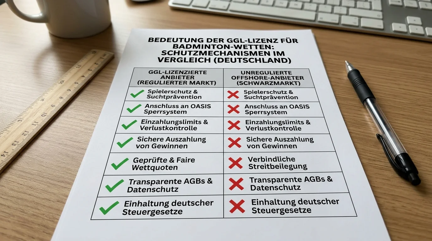 Risiken beim Badminton Wetten ohne GGL-Lizenz, Schwarzmarkt Curacao-Anbieter im Vergleich zu regulierten Buchmachern
