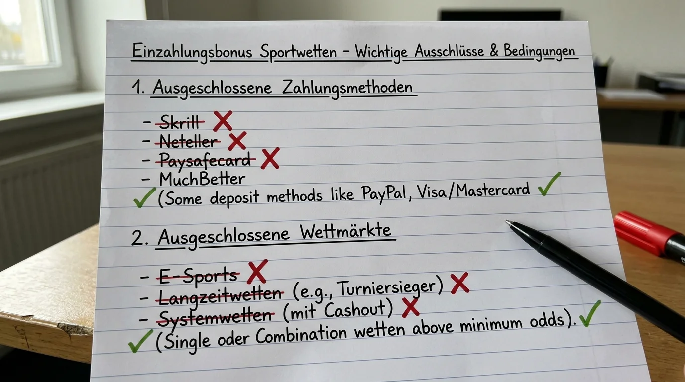 Ausschlüsse beim Sportwetten-Einzahlungsbonus: Skrill, Neteller und ausgeschlossene Wettmärkte im Überblick