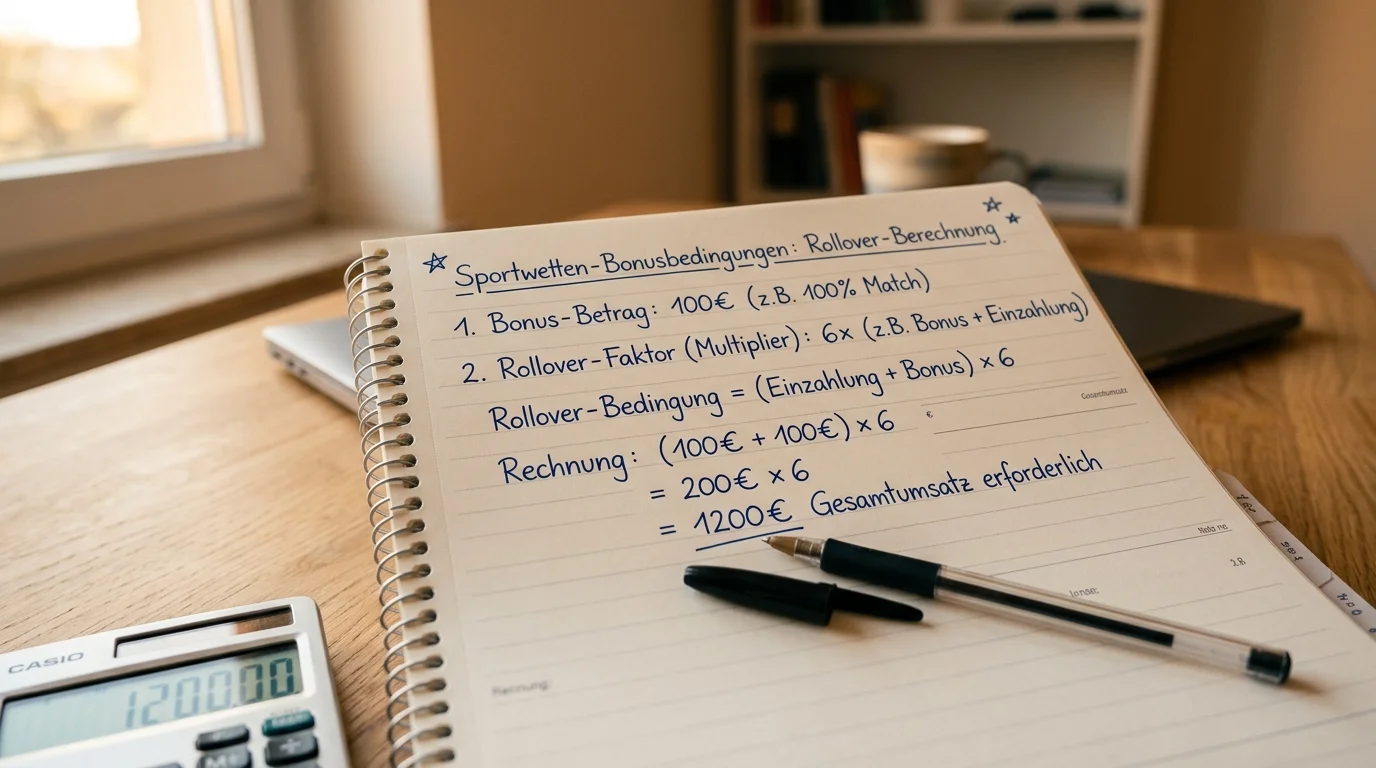 Rollover-Berechnung für Sportwetten-Bonus erklärt, 5x und 6x Umsatzbedingungen Schritt für Schritt