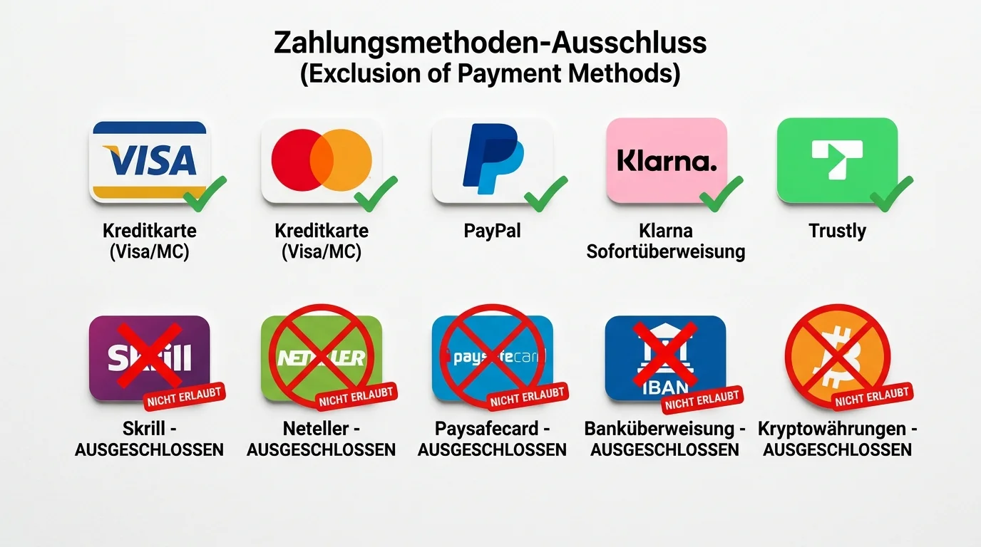 Zahlungsmethoden-Ausschluss bei Sportwetten-Boni, Skrill, Neteller und andere ausgeschlossene Einzahlungsoptionen