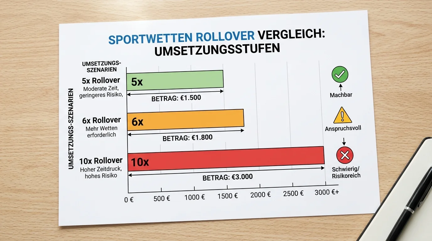 10-facher Rollover bei Sportwetten: Realismus-Check zeigt warum 10x auf 100 Euro Bonus in 90 Tagen kaum erfüllbar ist