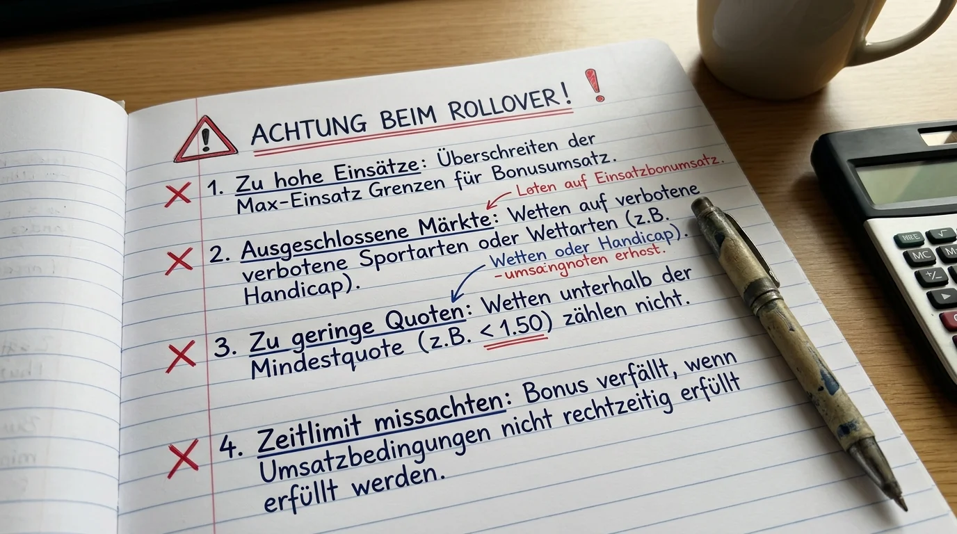 Häufige Rollover-Fallen bei Sportwetten: Ausgeschlossene Märkte, Mindestquote und Verfallsdatum als häufigste Fehlerquellen