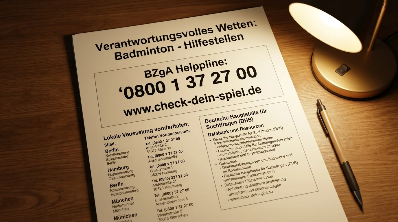 Hilfe bei Spielsucht durch Badminton-Wetten, BZgA Suchttelefon, Check dein Spiel und Beratungsstellen